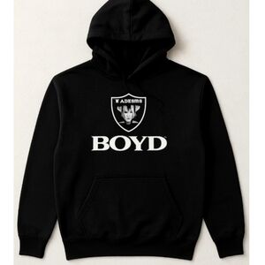 RAIDERS BOND HOODIE, BY LEE GRAPHIC, SIZE:XL 50% COTTON, 50% POLYESTER.LIKE NEW.